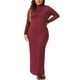 thumbnail image 4 of Vestidos maxi de talla grande para mujer Agnes Orinda, vestido de fiesta ajustado de manga larga con cuello alto, vestido lápiz largo 3X burdeos, 4 of 6