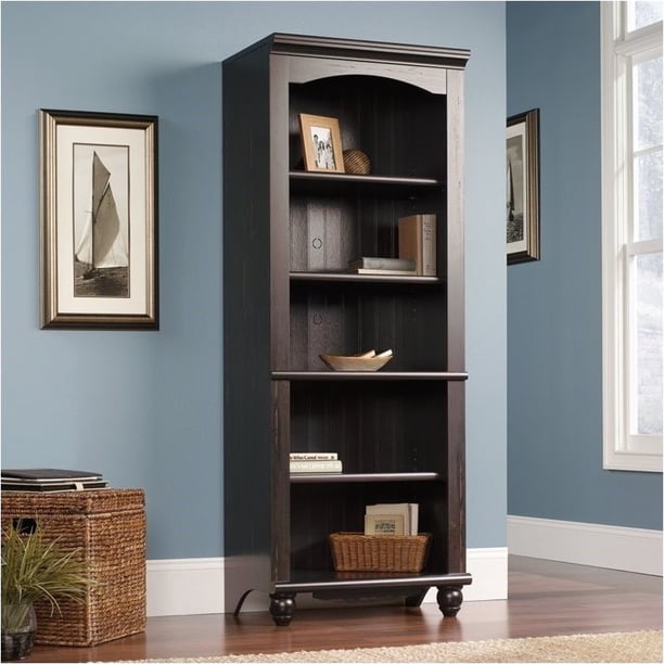 Pemberly Row Library 5 Shelf Bookcase in Antiqued Paint Finish