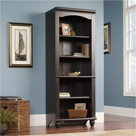 Pemberly Row Library 5 Shelf Bookcase in Antiqued Paint (Best Paint Finish For Bookcase)