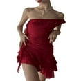 thumbnail image 2 of Femmes Mini Robe Sans Manches une Épaule Robe d'Été Irrégulière Volantée pour la Fête de Club, 2 of 4