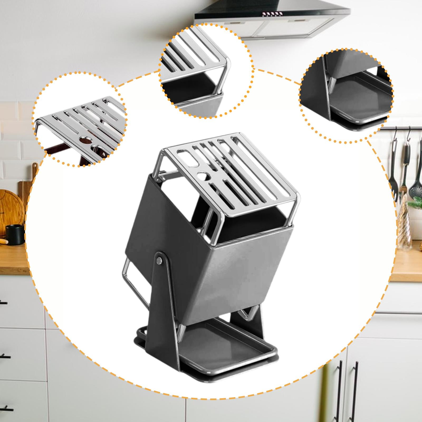 Fiocias Kitchen Knives Holder Stand Stainless Steel Utensil Block Space Saving Organizer Gray