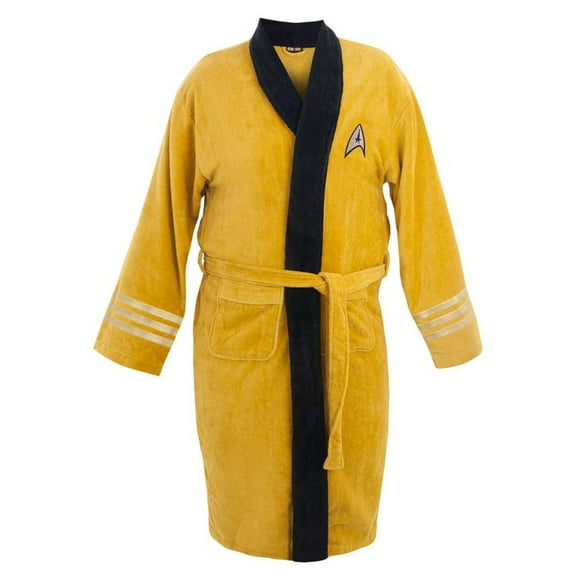 Bata de baño Star Trek con diseño de Capitán Kirk, disfraz de forro polar para adulto, color amarillo