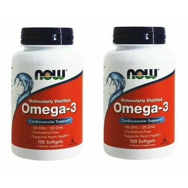 NOW Foods Omega-3 Molecularly Distilled Fish Oil, 100 Softgels - 2Packs