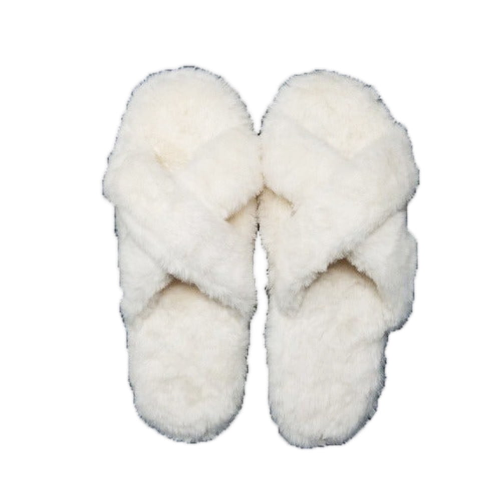 criss cross faux fur slippers