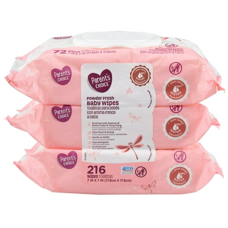 Parent's Choice Powder Fresh Baby Wipes, 3 packs of 72 (216 (Baby G Best Seller 2019)