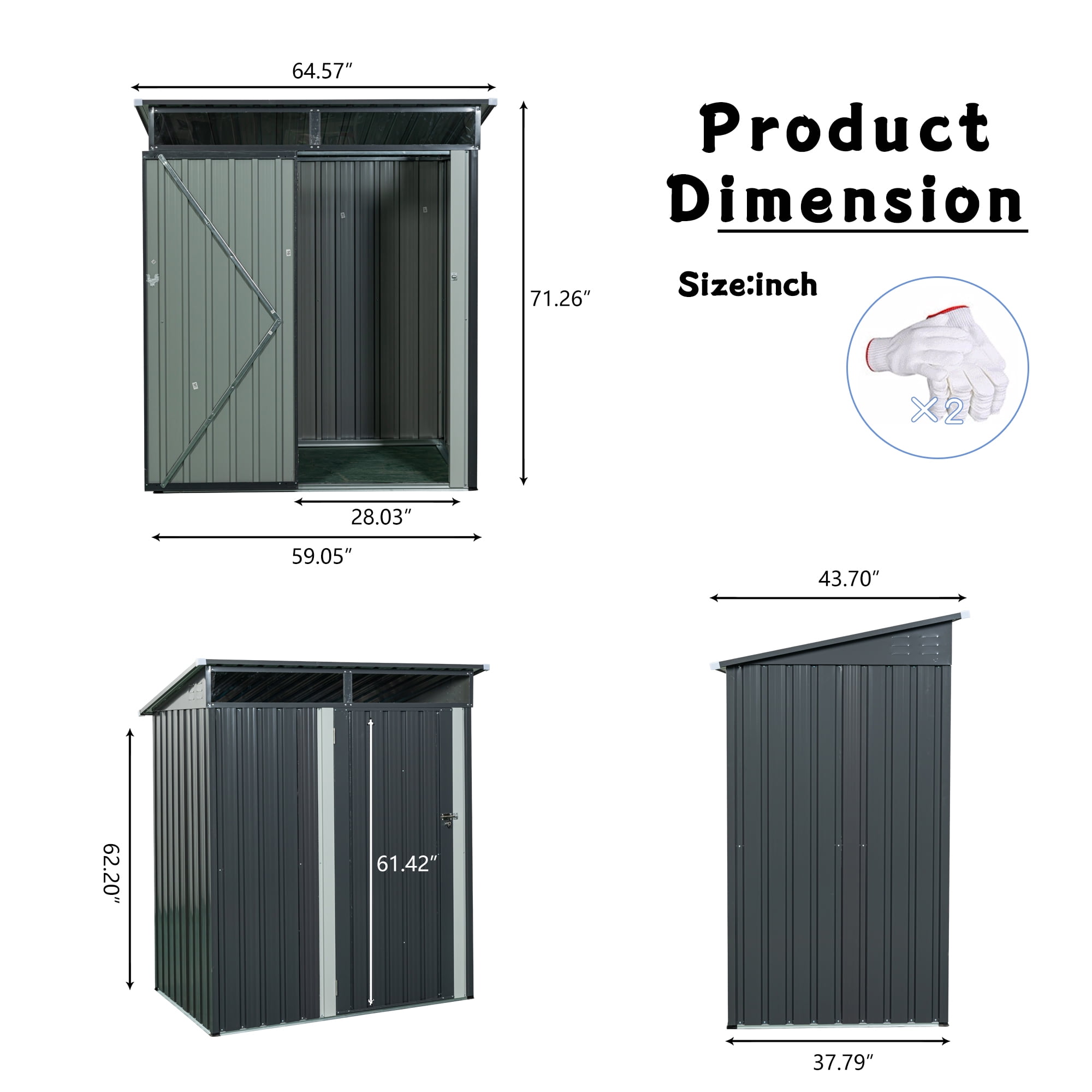 EXRACING Shed 5*3 ft Outdoor Metal Storage Shed with Single Door Steel Garden Shed Single Slope Roof,Gray