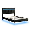 thumbnail image 3 of Full Size Floating Bed Frame with LED Lights and USB Charging Station, Modern Platform Bed with Headboard,Wood Slats Support,No Box Spring Needed,White+PU, 3 of 9