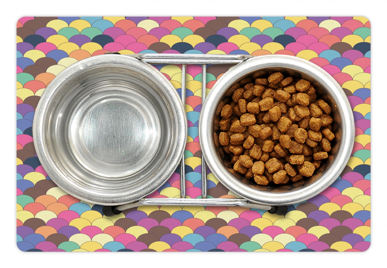 Scales Pet Mat for Food and Water, Pastel Colored Orderly Half Circle