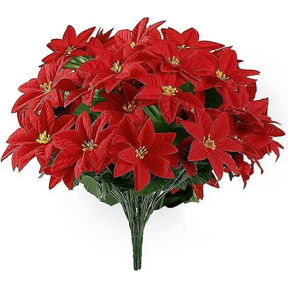 Zhuge Artificial Poinsettia Bouquet 7 Heads 10 Pack 15’’ Velvet Poinsettia Bush Christmas Flowers for Porch Home Garden Indoor Outdoor Xmas Decorations