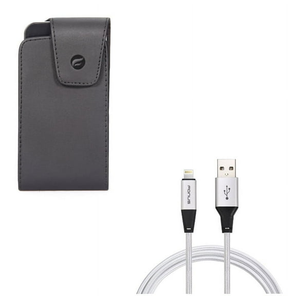Case Belt Clip w 10ft USB Cable for iPhone 8/7/6S/6 - Leather Swivel Holster Vertical Cover, Charger Cord Power Wire Braided Long for iPhone 8/7/6S/6 Models