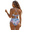 thumbnail image 2 of Xoenoiee Cherry Blossom Oil Painting Print Women's Bikini Sets Two Piece Swimsuit V Neck Bathing Suit Halter Back Self Tie Swimwear High Rise Bottom, S, 2 of 7