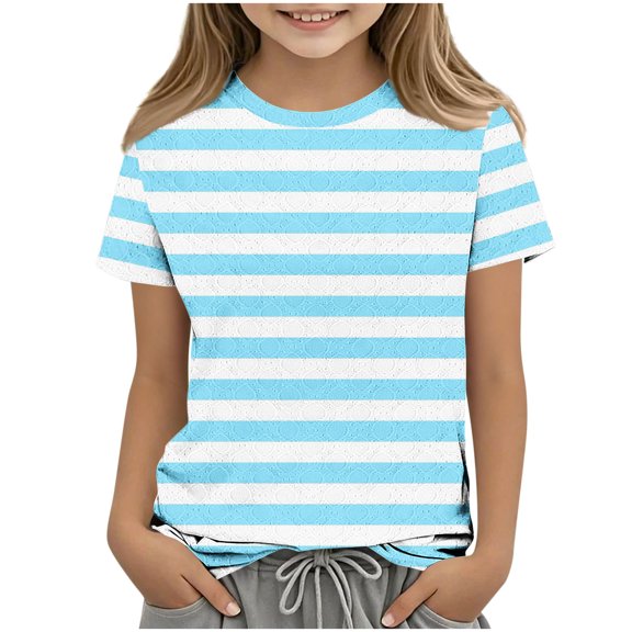 fatyb Girls Boys Summer Tops Short Sleeve Crew Neck Tee Tops for Kids Unisex Lightweight Casual Tshirts