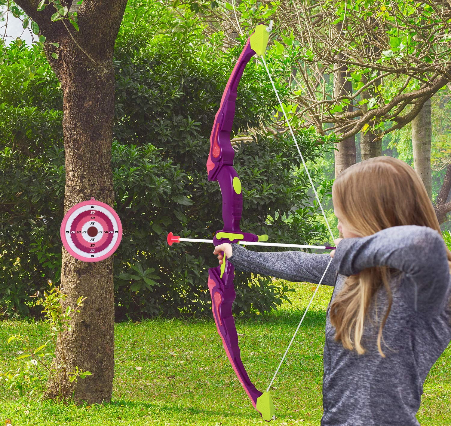 pics Bow And Arrow Pink Real click n play pink light up bow and arrow archery set for girls outdoor hunting play with 3 suction cups arrows target and quiver