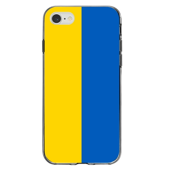 DistinctInk Clear Shockproof Hybrid Case for iPhone 7 8 SE (2020 Model) 4.7" Screen TPU Bumper Acrylic Back Tempered Glass Screen Protector - Ukraine Flag