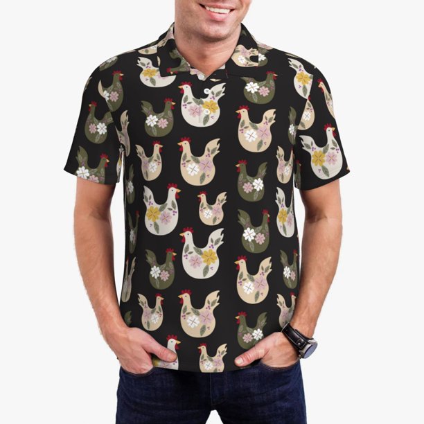 Fotbe Flowe Rooster Camiseta Polo de Golf para Hombre con Estampado – Camisa Deportiva Transpirable con Cuello Abotonado-XX-Large