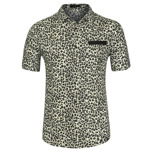 CAMISAS DE MANGA CORTA PARA HOMBRE INSPIRADAS CHIC, CAMISAS DE VERANO CON IMPRESIÓN Y BOLSILLO, BOTONES, BEIGE Y NEGRO, TALLA XL