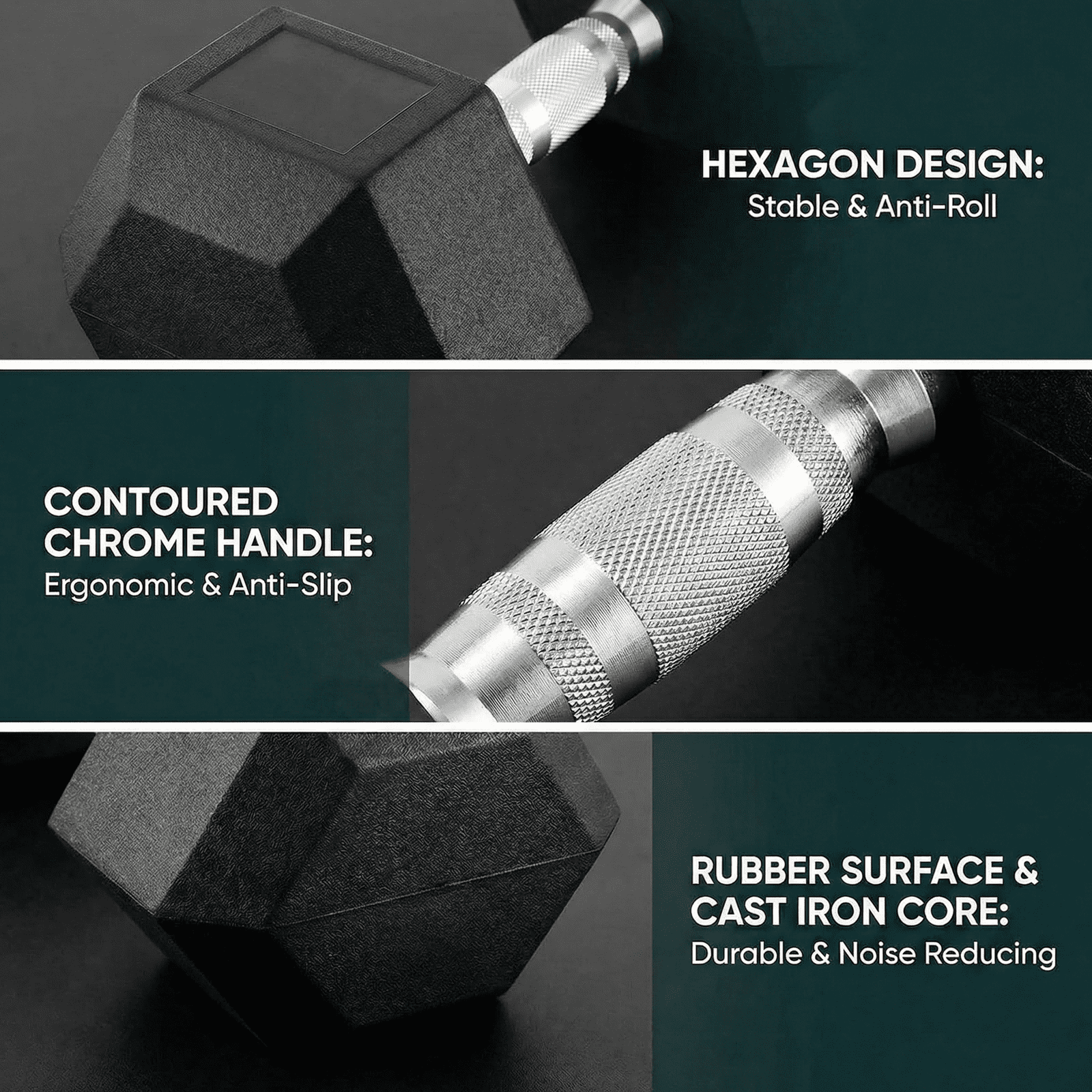LIFERUN Rubber Coated Cast Iron Dumbbells, Hex Dumbbell, Single, Weight 80 lb