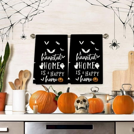 Yaoyar 23.5x17.7inches Halloween Hand Towels Cotton Embroidered Halloween Pumpkin Kitchen Towels Bathroom - Dish Towels Farmhouse Housewarming Gifts Decorations