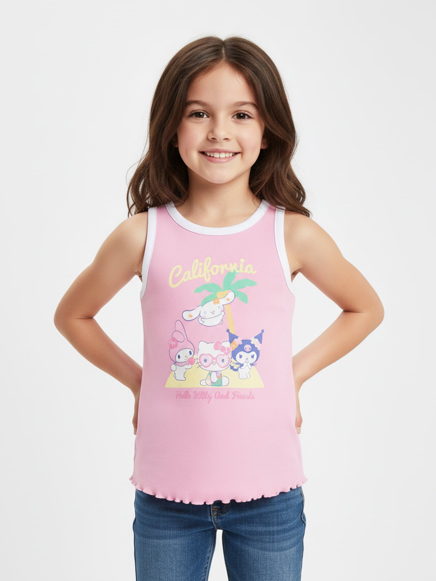 Sanrio Girls Hello Kitty and Friends Vacation Ringer Graphic Tank Top, Sizes 4-16