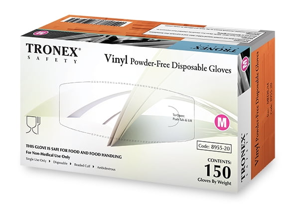150 Pack Tronex Vinyl Powder-Free Disposable Gloves, Food Safe, Value Pack, Clear, Large (Box of 150)