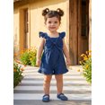 thumbnail image 6 of RUINIXCW Kids Toddler Baby Girl Summer Denim Romper Overalls Infant Baby Girls Summer Fall Clothes Flying Sleeve Square Neck Big Bow Pants Jumpsuit Jeans Flared Pants, 6 of 9