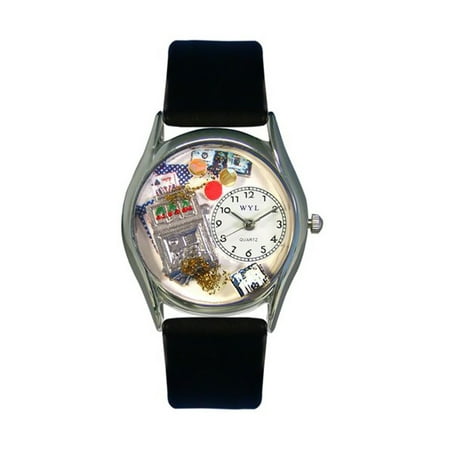 Whimsical Casino Black Leather And Silvertone Watch