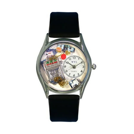 Whimsical Casino Black Leather And Silvertone Watch