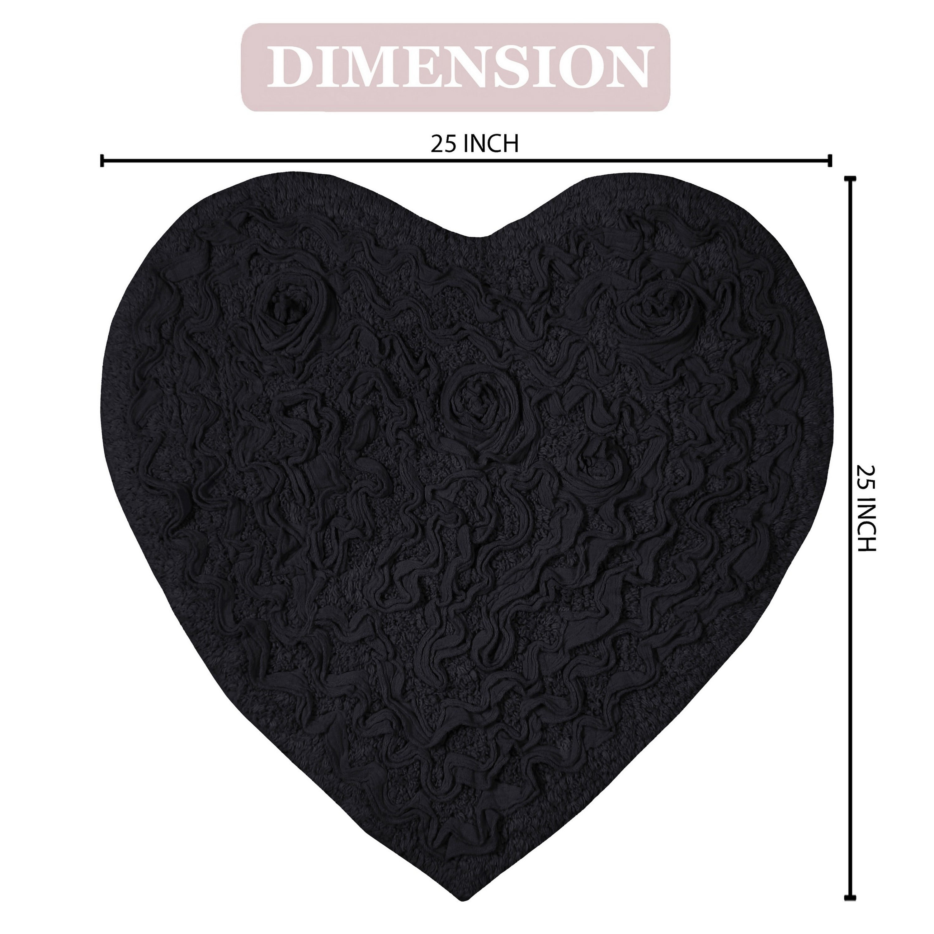 Home Weavers Modesto Bath Rug 100% Cotton Bathroom Rugs Set, Bathroom Décor, Washable Rug, Extra Soft and Absorbent bath Rug, Kitchen Mat, Bath Mat Set, Bath Floor Mat Non Slip, 25"x25" Heart, Black