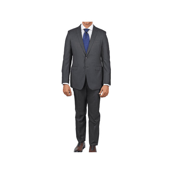 Blujacket Mens Solid Charcoal Gray Wool Cashmere Trim Fit 2 Piece Suit