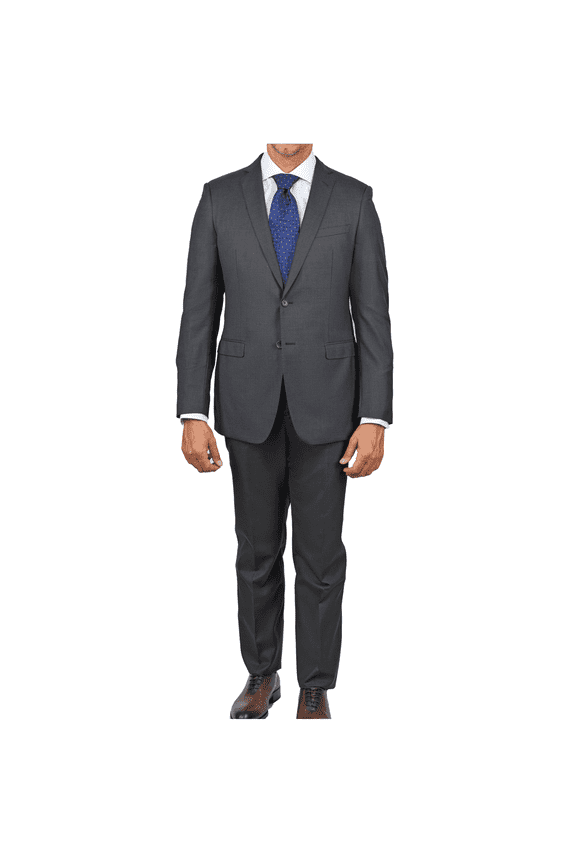 Mens Solid Charcoal Gray Wool Cashmere Trim Fit 2 Piece Suit