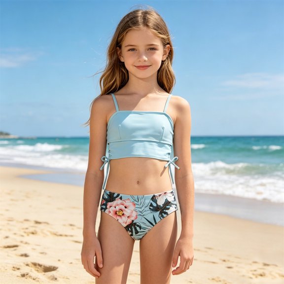 Girls Swimsuits Kids Floral Print Bikini Top Flexible Stretch Tropical Vibe Toddler Bathing Suit Girl