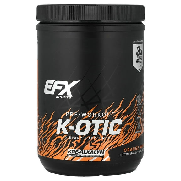 EFX Sports K-otic® Pre-Workout, Orange Mango, 1 lb 1.64 oz (500 g)