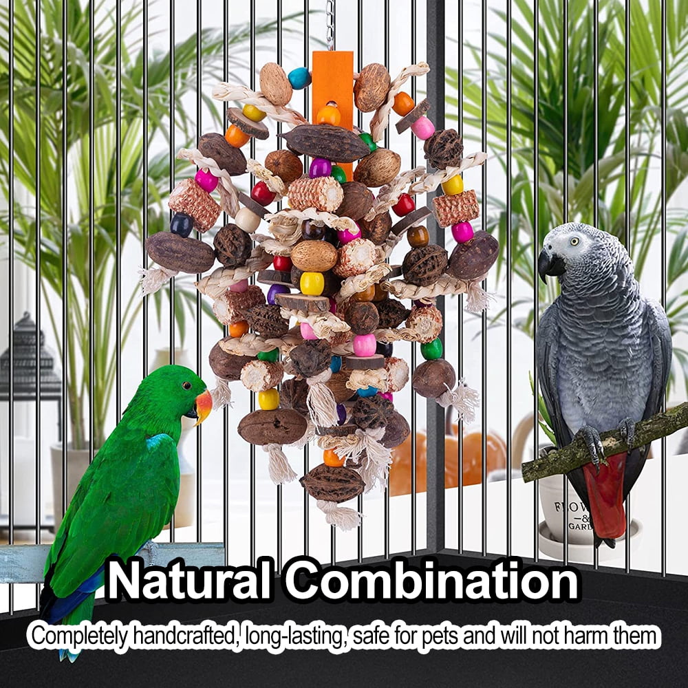 Large Parrot Chewing Toys Wooden Bird Cage Toy Natural Nuts Corn