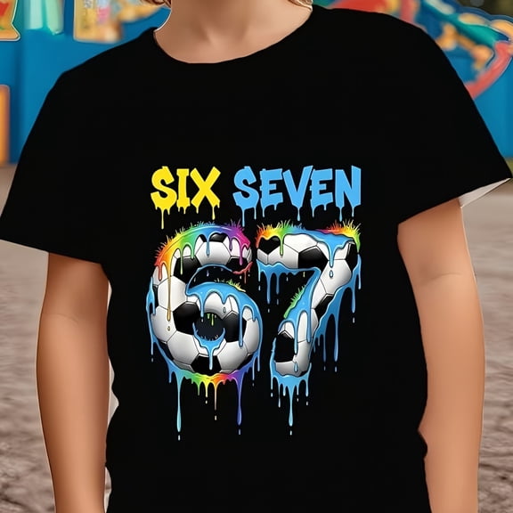 Six Seven Meme "67" Soccer Graphic Boys T-Shirt, T-Shirt for Kids Youth, 180gsm, 100% Cotton