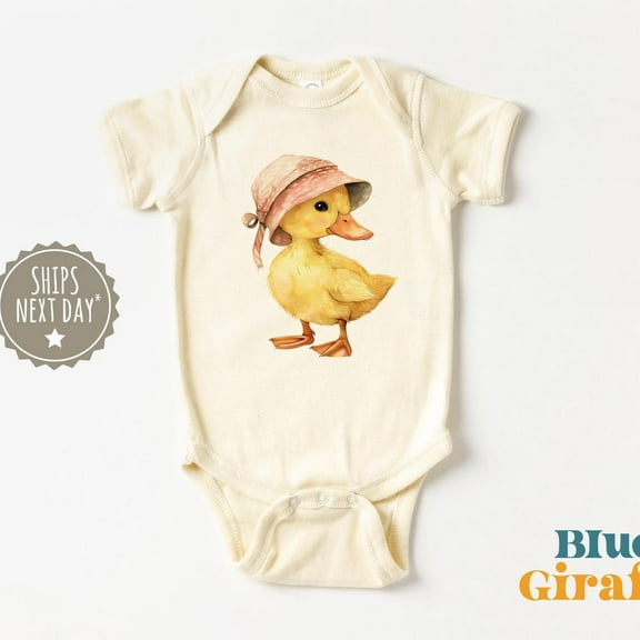Baby Bodysuit BELLA CANVAS Cute Baby Duck Pink Hat Baby Onesie - Vintage Duckling Baby Bodysuit - Spring Easter Baby Onesie