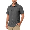 thumbnail image 2 of BUWTTED Shirts for Men with Double Chest Pockets Lightweight Short Sleeve Summer Breathable Button Down Hiking Travel Work Grey Shirt L, 2 of 7