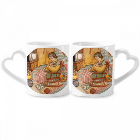 

Miaoji Painting Watercolor Cat Wool Granny Couple Porcelain Mug Set Cerac Lover Cup Heart Handle