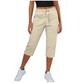 thumbnail image 7 of AHTJRT Women's Capri Pants Cargo Style Elastic Waist Pull-On Trousers with Pockets Drawstrings Summer Casual Cropped Cotton Chino Pants Khaki XXL, 7 of 7