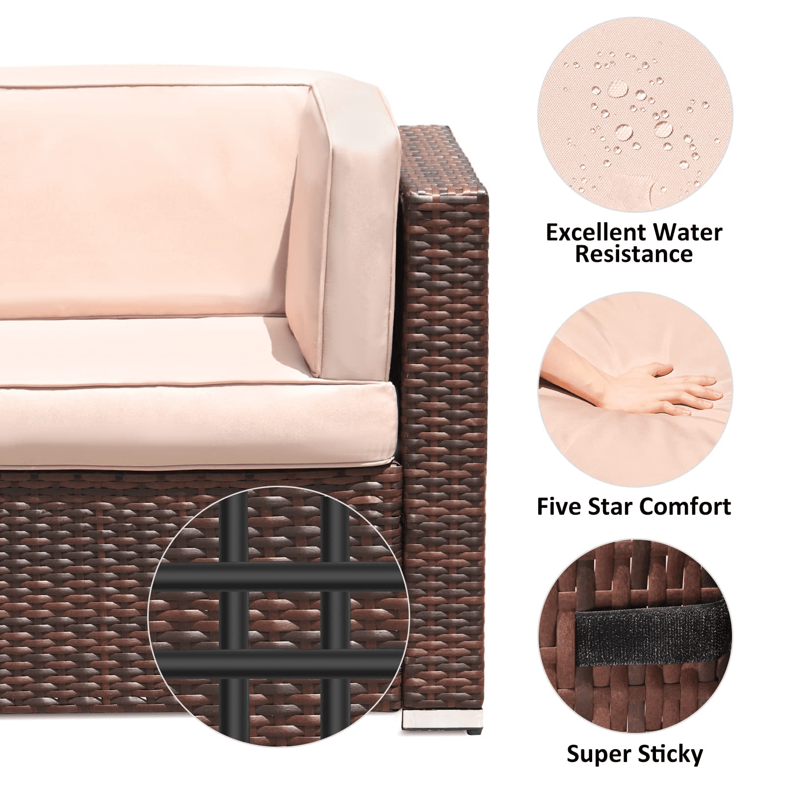 Amopatio 7 Pieces Patio Conversation Set, Outdoor Sectional PE Rattan Wicker Furniture Seat,Beige