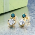 thumbnail image 2 of Gem Stone King 14K Yellow Gold White Moissanite and Blue Diamond Earrings for Women (2.14 Cttw, Gemstone, Round Cut 6MM and 4MM), 2 of 3