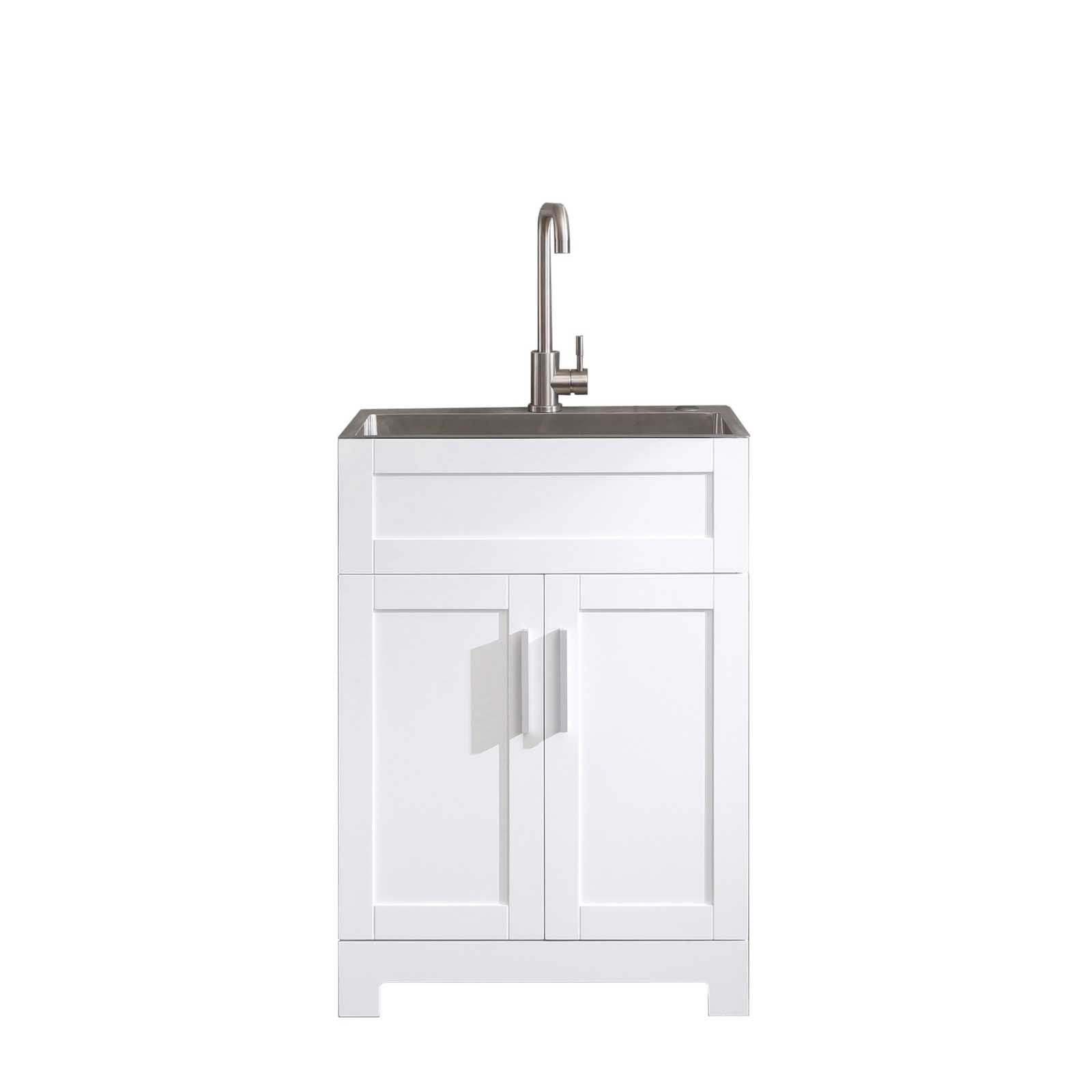 BARONAGE 24" Modern Bathroom Vanity with Sink, Bathroom Sink Cabinet, Sink Stainless Steel Combo, Vanities Cabinet Freestanding with 2 Doors, White