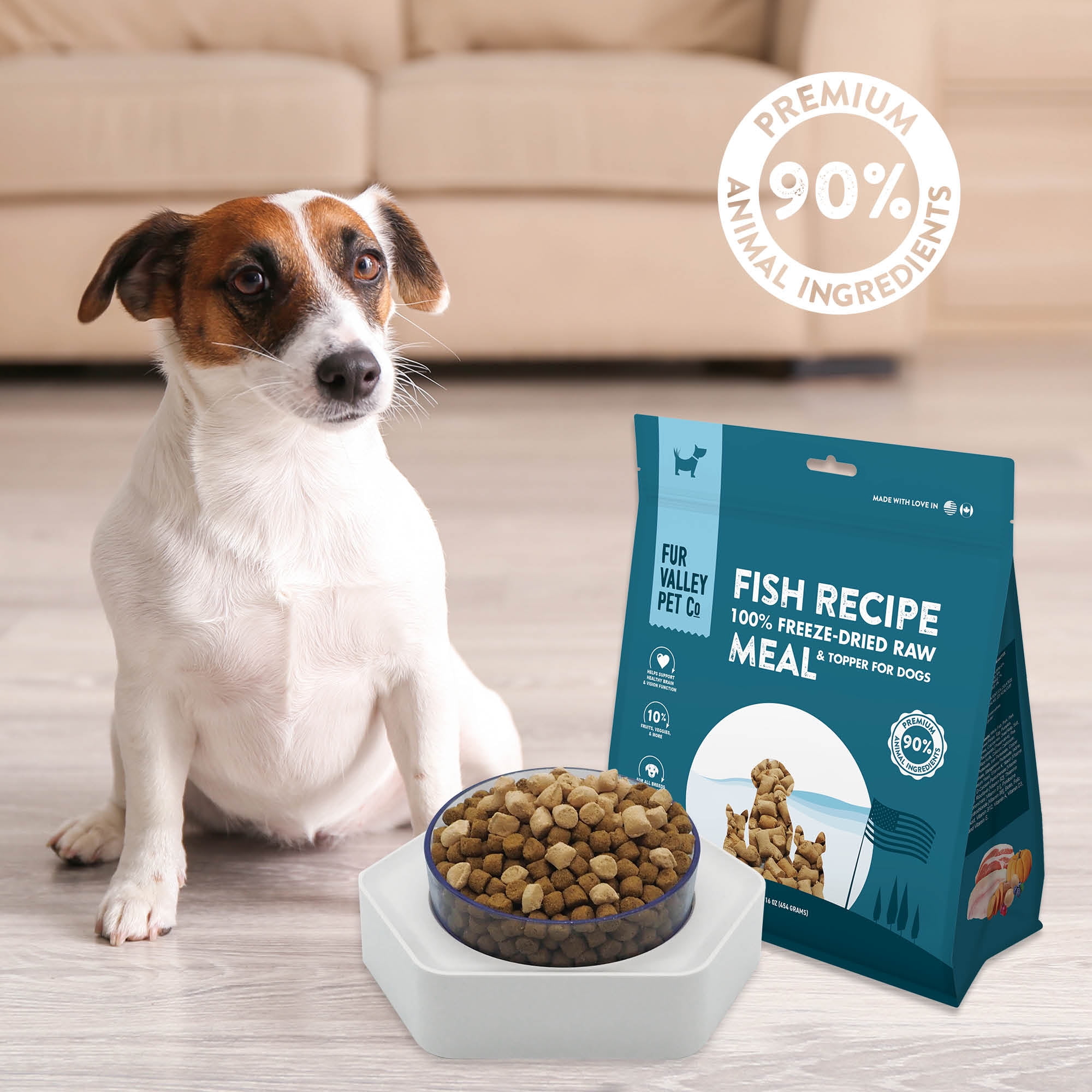 (6 pack) Fur Valley Pet Co. Freeze Dried Fish and Pork Recipe Dog Food and Topper, 16 oz. Bag