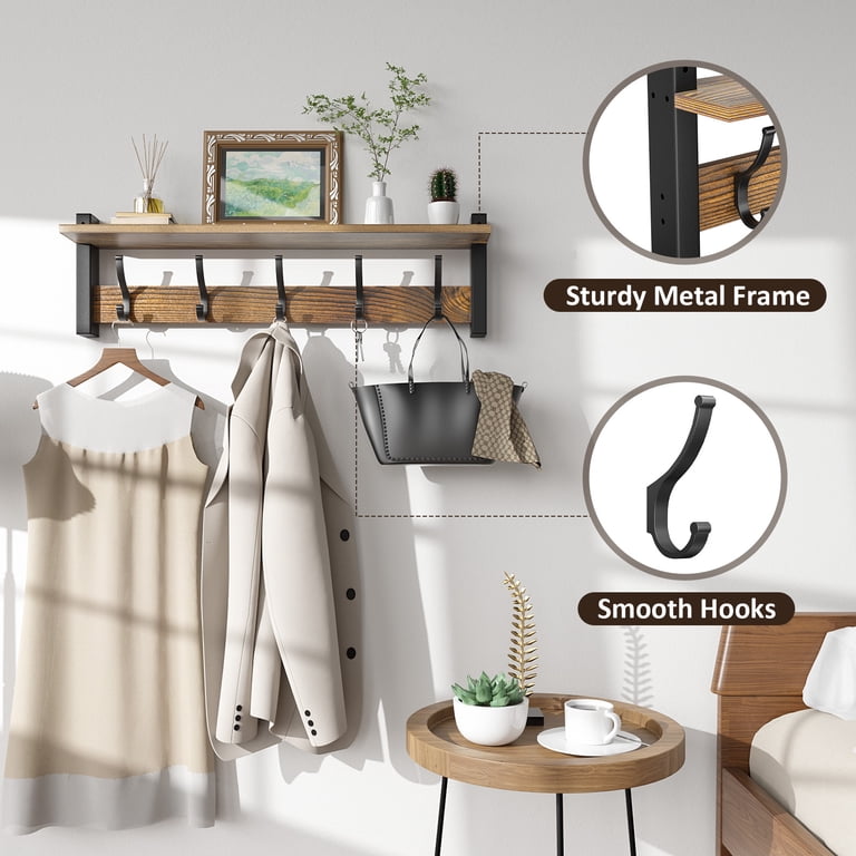 Optish 24-Inch Wall-Mounted Coat Rack with Shelf, Brown photo 7