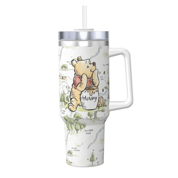 Winnie the Pooh 40 oz Tumbler with Handle and Lid, Travel Cup for Car,Stainless Steel Tumblers Keeps Drinks Cold & Hot,Birthday Gifts for Movie Lover