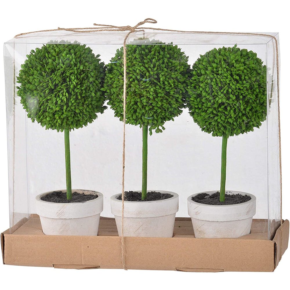 Mini Faux Topiaries, Cream Pot, Set of