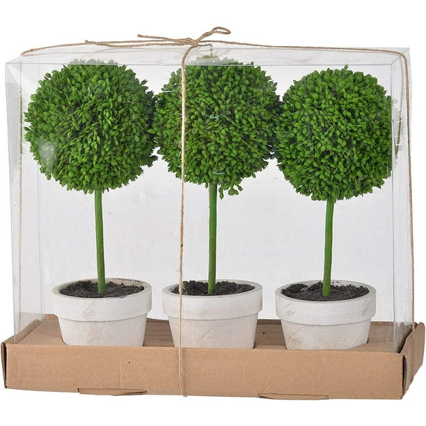 Mini Faux Topiaries, Cream Pot, Set of