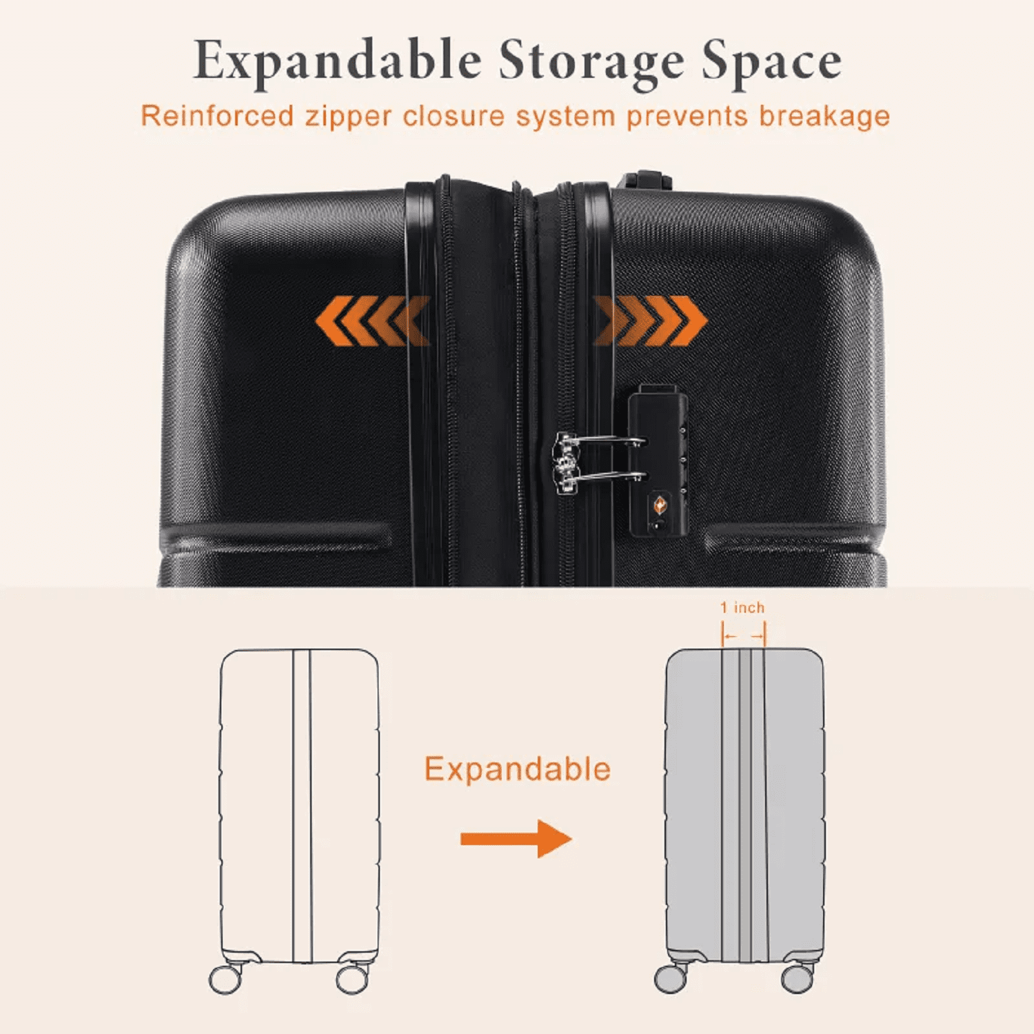 OCHAPA  20" Carry On Suitcase - Hardshell, Lightweight, TSA Lock, 360° Spinner Wheels, Black