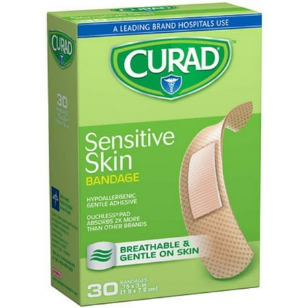 Curad Sensitive Skin Bandages .75 x 3 in 30 Each (Pack of 3)