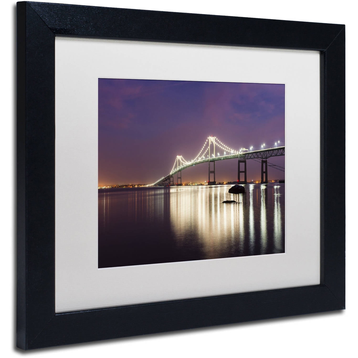 Trademark Fine Art "Newport Bridge Dusk" Canvas Art by Michael Blanchette Photography White Matte, Black Frame