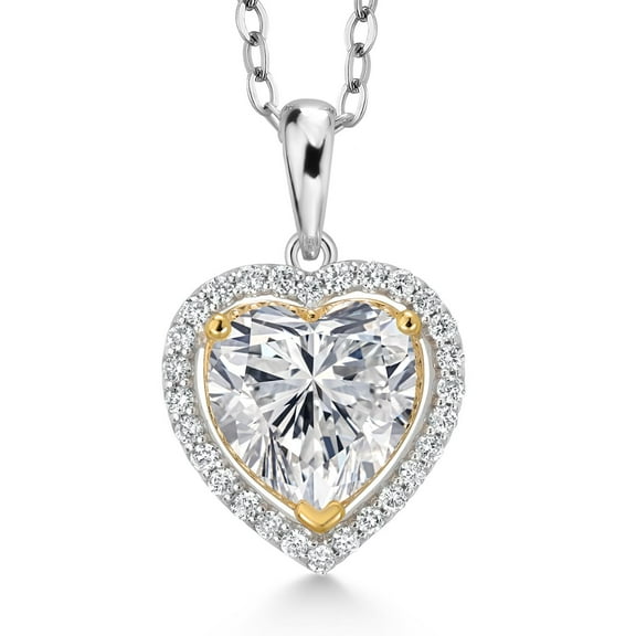 925 Sterling Silver and 10K Yellow Gold IGI Certified Lab Grown Diamond Pendant Necklace for Women | 2.28 Cttw | Heart Shape Diamond 2 Ct | E-F Color | VS1-VS2 Clarity | With 18 inch Chain